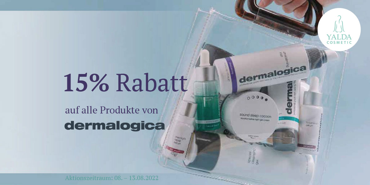 15 Prozent Rabbatt auf alle Produkte von dermalogica bei Yalda Cosmetic in München-Bogenhausen in dem Aktionszeitraum 08. bis 13. August 2022